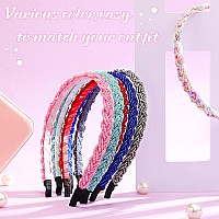 Mtlee 6 Pieces Beaded Headbands Sparkly Crystal Beaded Hair Hoop Hairbands Multiple Color Hair Accessories Head Bands For Women