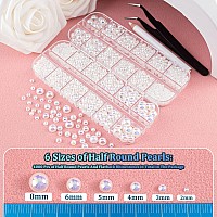 4000 Pcs Half Round Pearls And Rhinestones Flat Back White Ab Half Pearls And Clearab Round Crystal Gem Kit With Tweezer And P