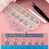 4000 PCS Half Round Pearls and Rhinestones, Flat Back Blue Mermaid Half Pearls and AB Round Crystal Gem Kit with Tweezer and Pickup Pencil for Nail Art and DIY Decoration