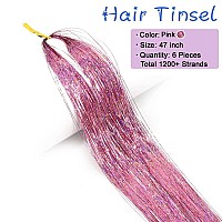 Missuhui Hair Tinsel With Tools 47Inch 1200 Strands Hair Tinsel Kit Glitter Hair Extensions Sparkling Shiny Hair Extensions Fair