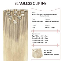 Hair Extensions Real Human Hair 110G 7Pcs Balayage Ash Blonde To Golden Blonde And Platinum Blonde 22 Inch Maxita Seamless Cli