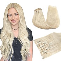 Hair Extensions Real Human Hair Platinum Blonde 7Pcs 110G 16 Inch Maxita Seamless Clip In Hair Extensions Human Hair Remy Clip