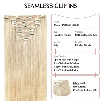 Hair Extensions Real Human Hair Platinum Blonde 7Pcs 110G 16 Inch Maxita Seamless Clip In Hair Extensions Human Hair Remy Clip