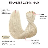 Hair Extensions Real Human Hair Platinum Blonde 7Pcs 110G 16 Inch Maxita Seamless Clip In Hair Extensions Human Hair Remy Clip