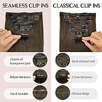 Clip In Hair Extensions Real Human Hair 20 Inch Medium Light Brown 7Pcs 110G Maxita Seamless Hair Extensions Clip In Natural R