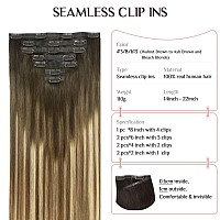 Clip In Hair Extensions Real Human Hair 7Pcs 110G Balayage Walnut Brown To Ash Brown And Bleach Blonde 16 Inch Seamless Hair E