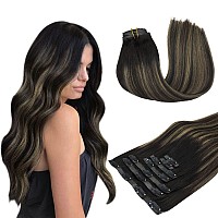 Maxita Seamless Hair Extensions Clip In Human Hair 7Pcs 110G Balayage Natural Black Mixed Chestnut Brown 14 Inch Clip In Hair