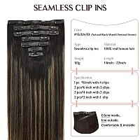 Maxita Seamless Hair Extensions Clip In Human Hair 7Pcs 110G Balayage Natural Black Mixed Chestnut Brown 14 Inch Clip In Hair