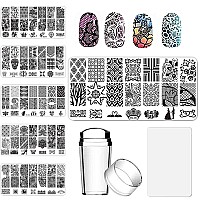 Addfavor Nail Stamper Kit 6Pcs Flower Lace Vine Nail Art Stamping Plate Template With Silicone Nail Stamper And Scraper For Wome