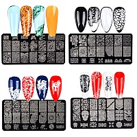 Addfavor Nail Stamper Kit 6Pcs Flower Lace Vine Nail Art Stamping Plate Template With Silicone Nail Stamper And Scraper For Wome