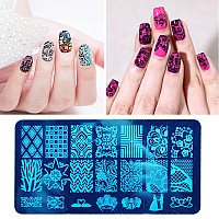 Addfavor Nail Stamper Kit 6Pcs Flower Lace Vine Nail Art Stamping Plate Template With Silicone Nail Stamper And Scraper For Wome