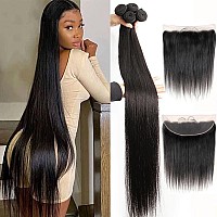 Yisea Straight Hair Bundles With Lace Frontal 20 22 24 2618 Frontal Human Hair 4 Bundles With 13X4 Lace Closure Frontal 100