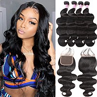 Yisea Body Wave 4 Bundles With Closure22 24 26 2820Bundles With Closure 100 Unprocessed Brazilian Body Wave Human Hair Bund