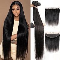 Yisea Straight Hair Bundles With Lace Frontal 22 24 26 2820 Frontal Human Hair 4 Bundles With 13X4 Lace Closure Frontal 100