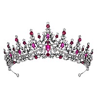 Sweetv Crystal Tiara Crown For Women Royal Queen Crown Headband Hot Pink Rhinestone Princess Hair Accessories Antique Silver