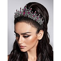 Sweetv Crystal Tiara Crown For Women Royal Queen Crown Headband Hot Pink Rhinestone Princess Hair Accessories Antique Silver