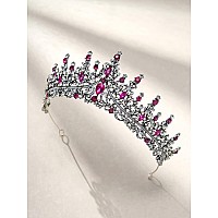 Sweetv Crystal Tiara Crown For Women Royal Queen Crown Headband Hot Pink Rhinestone Princess Hair Accessories Antique Silver