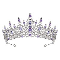 Sweetv Crystal Wedding Crown For Women Girls Queen Crown Headband Purple Rhinestone Princess Tiara Hair Accessories Silver Me