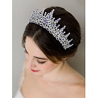 Sweetv Crystal Wedding Crown For Women Girls Queen Crown Headband Purple Rhinestone Princess Tiara Hair Accessories Silver Me