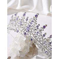 Sweetv Crystal Wedding Crown For Women Girls Queen Crown Headband Purple Rhinestone Princess Tiara Hair Accessories Silver Me