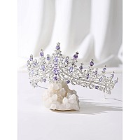 Sweetv Crystal Wedding Crown For Women Girls Queen Crown Headband Purple Rhinestone Princess Tiara Hair Accessories Silver Me