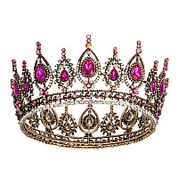 Sweetv Royal Queen Crown Wedding Tiara For Bride Rhinestone Tiaras And Crowns For Women Old Gold Costume Headpiece For Birthd