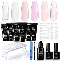 Beetles Poly Nail Extension Gel With Uv Light Starter Kit 6 Jelly Colors 15 Ml Clear Pink Neutral Jelly Gel Nails Quick Buildin