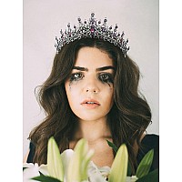 Sweetv Crystal Tiara Crown For Women Royal Queen Crown Headband Blue Iridescent Rhinestone Princess Hair Accessories Black Gr