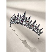 Sweetv Crystal Tiara Crown For Women Royal Queen Crown Headband Blue Iridescent Rhinestone Princess Hair Accessories Black Gr