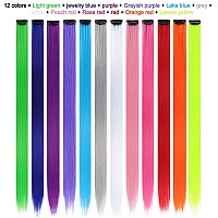 12 Pack Colored Hair Extensions Rainbow Hairpieces Party Highlights 22 Inches Colorful Clip in Hair Extensions Straight Synthetic Hairpieces for Women Kids Girls, (12 Colored)