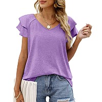 V Neck Tops for Women Summer Short Sleeve Womens Plus Size Ruffle Tops Purple 3XL