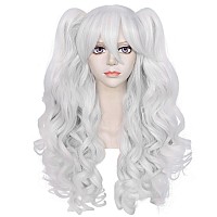 Anogol Hair Capwhite Wig Costumes For Women With 2 Curly Ponytail Wig Long Curly Wig For Cosplay Wig For Halloween Costume Part