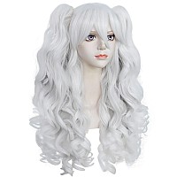 Anogol Hair Capwhite Wig Costumes For Women With 2 Curly Ponytail Wig Long Curly Wig For Cosplay Wig For Halloween Costume Part