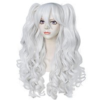 Anogol Hair Capwhite Wig Costumes For Women With 2 Curly Ponytail Wig Long Curly Wig For Cosplay Wig For Halloween Costume Part