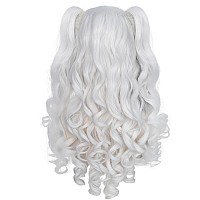 Anogol Hair Capwhite Wig Costumes For Women With 2 Curly Ponytail Wig Long Curly Wig For Cosplay Wig For Halloween Costume Part