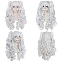 Anogol Hair Capwhite Wig Costumes For Women With 2 Curly Ponytail Wig Long Curly Wig For Cosplay Wig For Halloween Costume Part