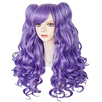 Anogol Hair Cappurple Wig Costumes For Women With 2 Curly Ponytail Wig Long Curly Wig For Cosplay Wig For Halloween Costume Par