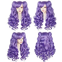 Anogol Hair Cappurple Wig Costumes For Women With 2 Curly Ponytail Wig Long Curly Wig For Cosplay Wig For Halloween Costume Par