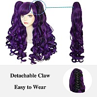 Anogol Hair Capdark Purple Wig Costumes For Women With 2 Curly Ponytail Wig Long Curly Wig For Cosplay Wig For Halloween Costum