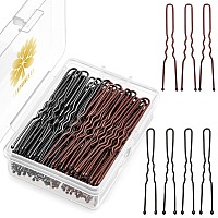 Kanprincess 100Pcs 24Inch U Shaped Hair Pins Black Brown Bobby Pins For All Hair Types Hair Pins For Women Painfree U Pins For