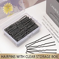 Kanprincess 100Pcs 24Inch U Shaped Hair Pins Black Bobby Pins For All Hair Types Hair Pins For Women Painfree U Pins For Buns