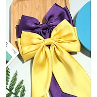 Furling Pompoms Big Bow Hair Barrette Clips Soft Satin Silky Bowknot With Long Tail French Barrette Hair Clip Hair Scrunchie Cut