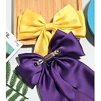 Furling Pompoms Big Bow Hair Barrette Clips Soft Satin Silky Bowknot With Long Tail French Barrette Hair Clip Hair Scrunchie Cut