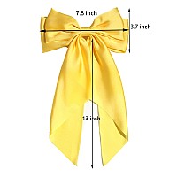 Furling Pompoms Big Bow Hair Barrette Clips Soft Satin Silky Bowknot With Long Tail French Barrette Hair Clip Hair Scrunchie Cut