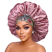 Silk Satin Bonnet Hair Cap 2Pcs 17Inch Diameter Extra Large Jumbo Sleeping Satin Bonnets With Comfortable Flower Band High De