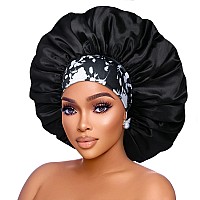 Silk Satin Bonnet Hair Cap 2Pcs 17Inch Diameter Extra Large Jumbo Sleeping Satin Bonnets With Comfortable Flower Band High De