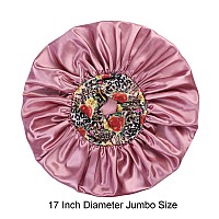 Silk Satin Bonnet Hair Cap 2Pcs 17Inch Diameter Extra Large Jumbo Sleeping Satin Bonnets With Comfortable Flower Band High De