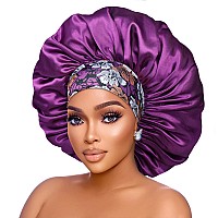 Silk Satin Bonnet Hair Cap 2Pcs 17Inch Diameter Extra Large Jumbo Sleeping Satin Bonnets With Comfortable Flower Band High De