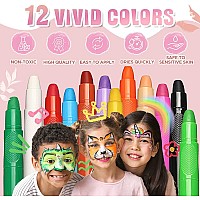 Beesjuy Face Painting Kits For Kids12 Color Water Based Face Paint Kit Washable Kids Body Paint For Makeup For Birthday Hall