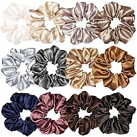 12 Pcs Satin Silk Scrunchies Soft Hair Ties Fashion Hair Bands Hair Bow Ropes Elastic Bracelets Ponytail Holders Hair Accessorie